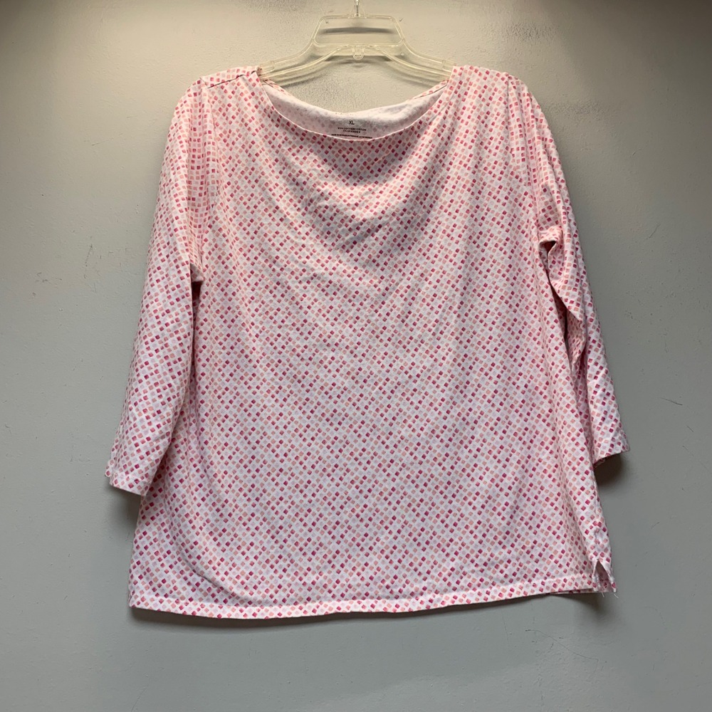 Talbots Knit Top Womens XL Pink Excellent 3/4 Sleeve Boat Neck Geometric Print